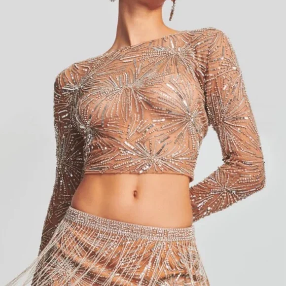 Retrofete Bessie Embellished Sheer Crop Top - Picture 3 of 8